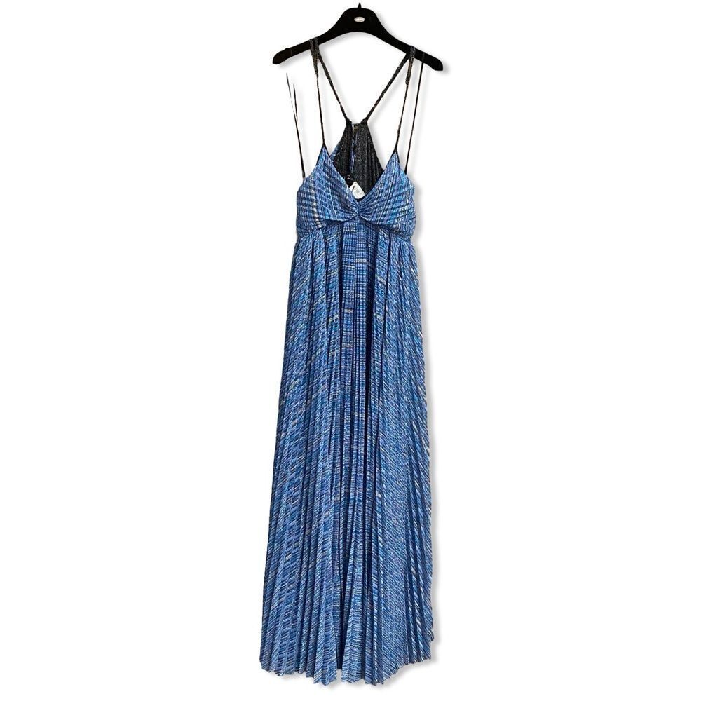 Forte Forte pleated empire-line dress Blue Maxi metallic Italy NWT $960 0 - Picture 11 of 15